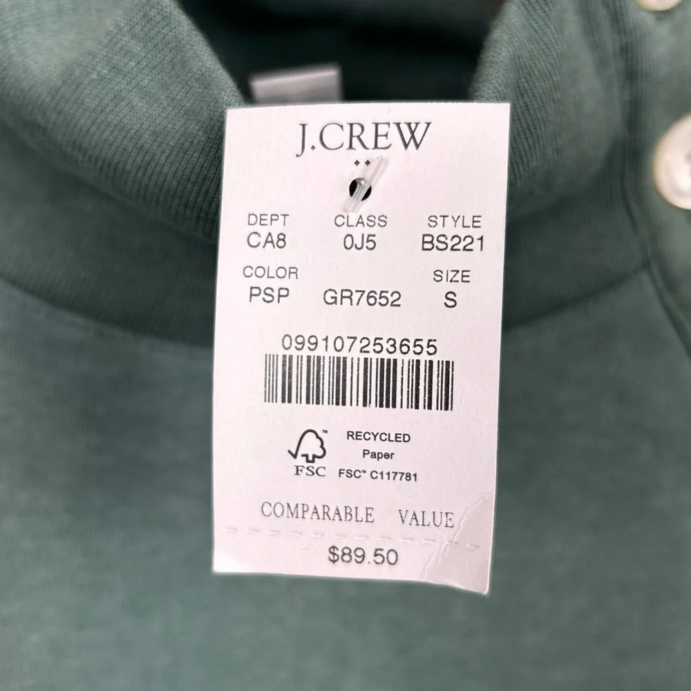 J. Crew Factory‎ Sweater Womens S Green Wide Button-Collar Pullover Sweatshirt
